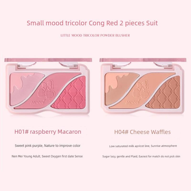 [2 Pieces] Hold Live Small Mood Three-Color Blush Repair Makeup Palette Matte Expansion Shrink Apricot Chin Purple