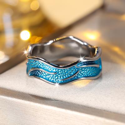 Fashion Blue Enamel Metal Irregular Shape Rings for Women Girls Fashion Jewelry Birthday Gifts