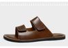 Men's Large Size High-End Leather Beach Sandals - Soft Sole Single Strap Summer Slippers (Sizes 46-47)