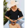 Blusa Sexy da Donna Estiva Stile Europeo Americano Scollo a V Manica Corta Spalle Scoperte con Spalline in Chiffon