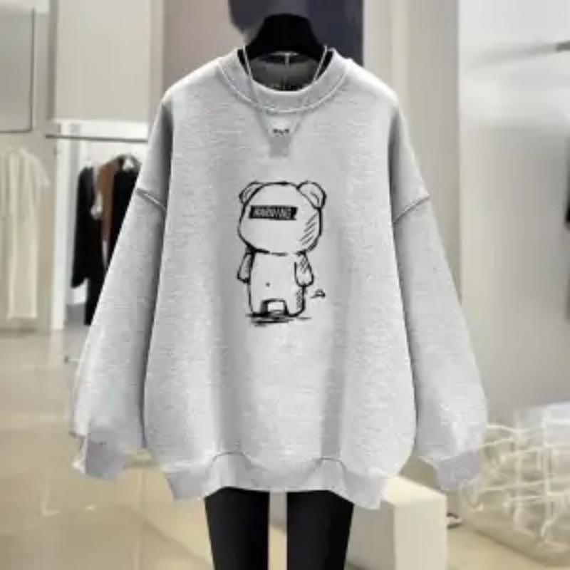 Women Spring and Autumn New O-Neck Pullover Fashion Printing Sweatshirts Casual Loose Versatile Long Sleeve Medium Length Tops
