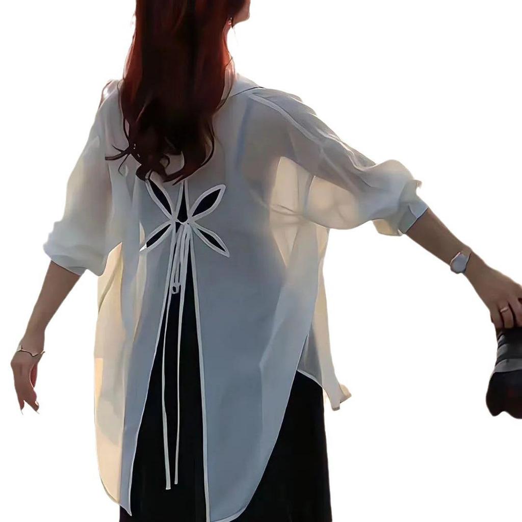 Korean Style Women's Long Sleeve Cutout Lace-Up Casual Shirt
