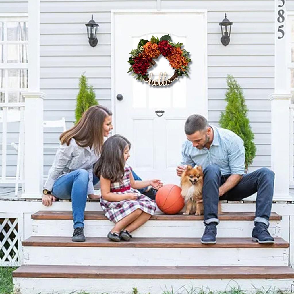 Fall Wreath for Front Door Hydrangea Wreath Autumn Wreath Hello Werath for Outdoor Window Christmas Wreaths for Wall