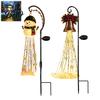Automatic Charging Patio Lights Solar Powered Christmas Garden Light, Outdoor Metal Stake Snowman Bell Pendant Lamps Star Snowflake Waterfall