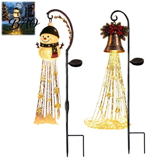 Automatic Charging Patio Lights Solar Powered Christmas Garden Light, Outdoor Metal Stake Snowman Bell Pendant Lamps Star Snowflake Waterfall
