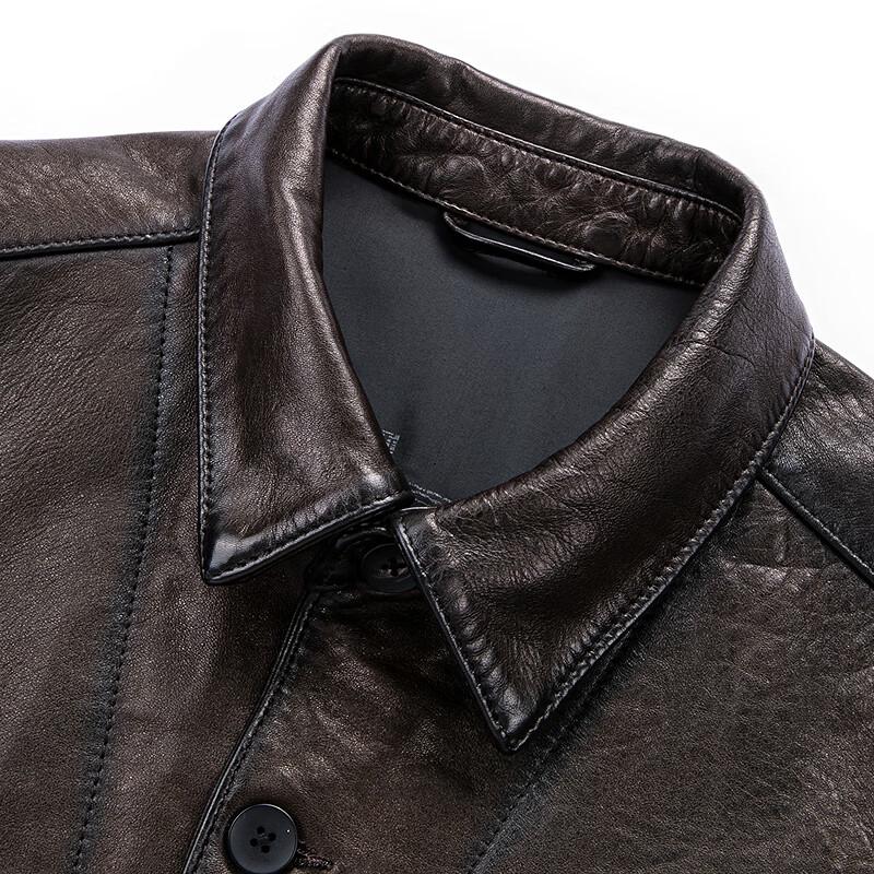FAPAI Men's 100% Sheepskin Casual Lapel Leather Jacket