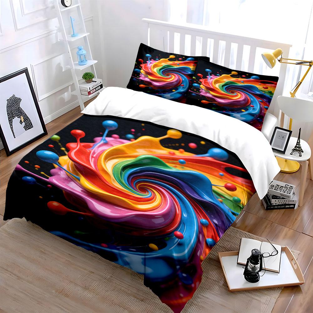 Rainbow swirl with splashes. Bedding sets Duvet cover sets Duvet covers Pillowcases(1 * Duvet Cover 2 * Pillowcases, without duvet insert)