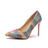 Fashion Pointed Toe Stiletto Ladies High Heels Super High Heel Sexy Fashion Large Size 42 Women's Shoes Embroidered Plaid Pattern Women