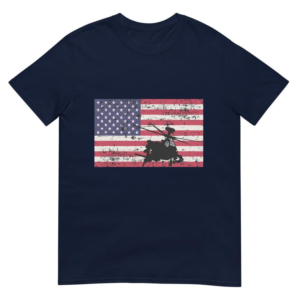 Patriotic Ah64 Apache Helicopter American Flag Tshirt S
