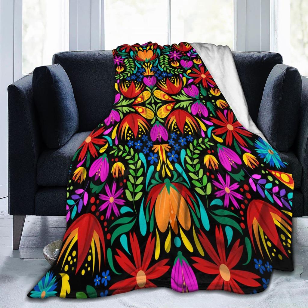 Colored Mexican Flower Bird Blanket Flannel Blanket Comfortable Plush Blanket For Nap Sofa Decor