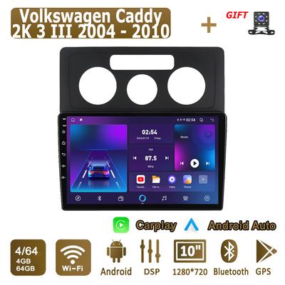 Android Carplay Автомагнітола для Volkswagen Caddy 2K 3 III 2004 - 2010 Мультимедійний плеєр Головний пристрій Стерео GPS-навігація BT WIFI 4+64 ГБ