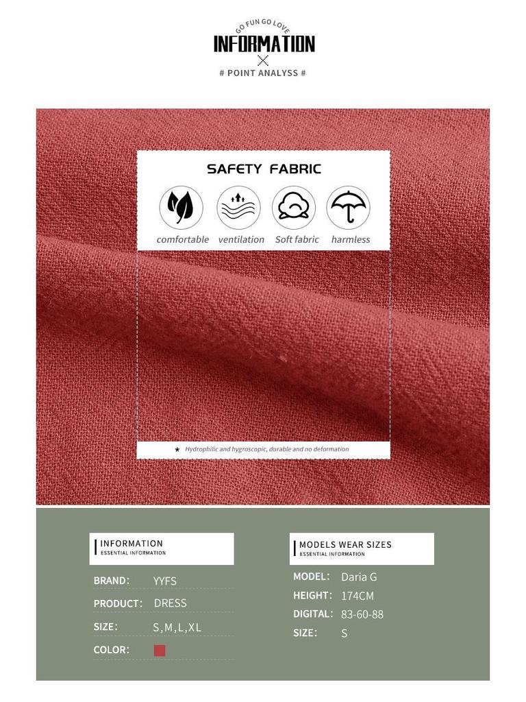 European & American Women's Pleated Cotton Linen Long-Sleeve Casual Dress