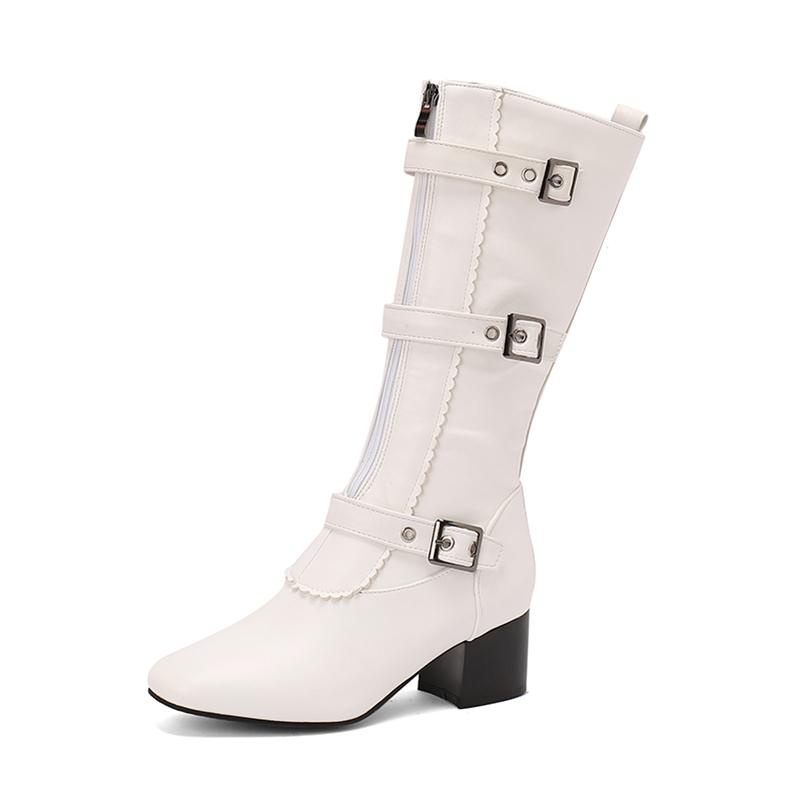 

Meotina Женские полусапожки с круглым носком и толстым каблуком средней высоты с пряжкой-молнией, лаконичные женские модные зимние туфли черного, белого и коричневого цвета 46 33 белый