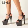 Fashion Liyke Size 35-41 Super High Heels For Women Cozy Black White Patent Leather Peep Toe Party Club Stripper Shoes Platform Pumps