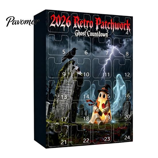 Seasonal Home Accents Halloween Advent Calendar, 24 Day Countdown Box with Mini Country Style Party Decor Ghost Figures, Rustic Farmhouse for
