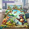 Cartoon Dinosaur Jungle Waterfall Landscape Print 3‑Pieces Duvet Cover Set Prehistoric Animal Bedding Bedroom Home Decor Without Pillow Core Comforter