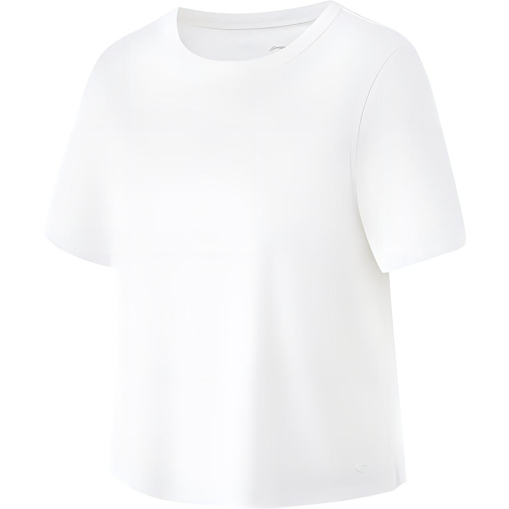 Li Ning Fitness Series Solid Color Loose Round Neck Comfortable Short Sleeve T-Shirt Women tops Off-White ATSU742-1