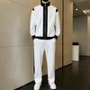 Men's Casual Sports Suit Stand Collar Long Sleeve Patchwork Jacket Drawstring Trousers Suit