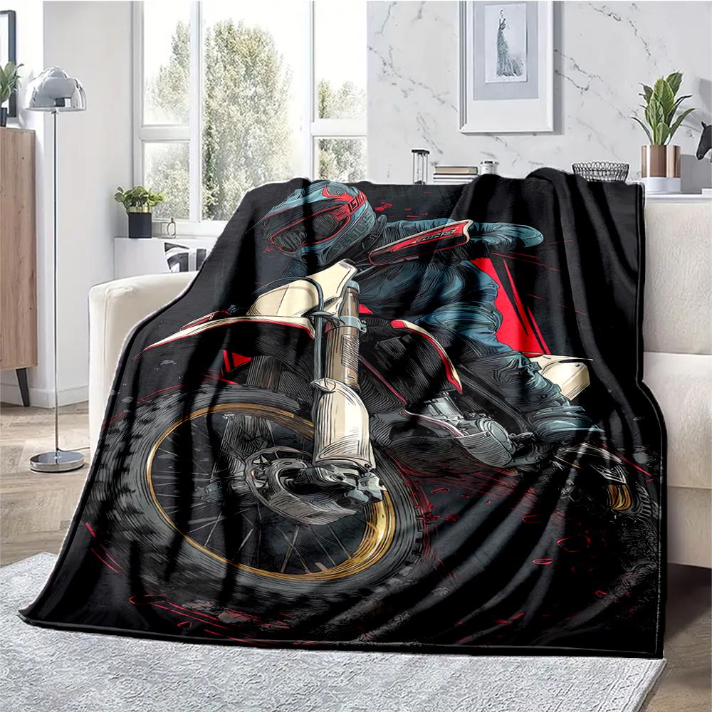 Off-road Motorcycles Theme Printed Blanket - Perfect for Couch, Bed, Travel & Outdoor Use | Machine Washable, Cozy & Durable.
