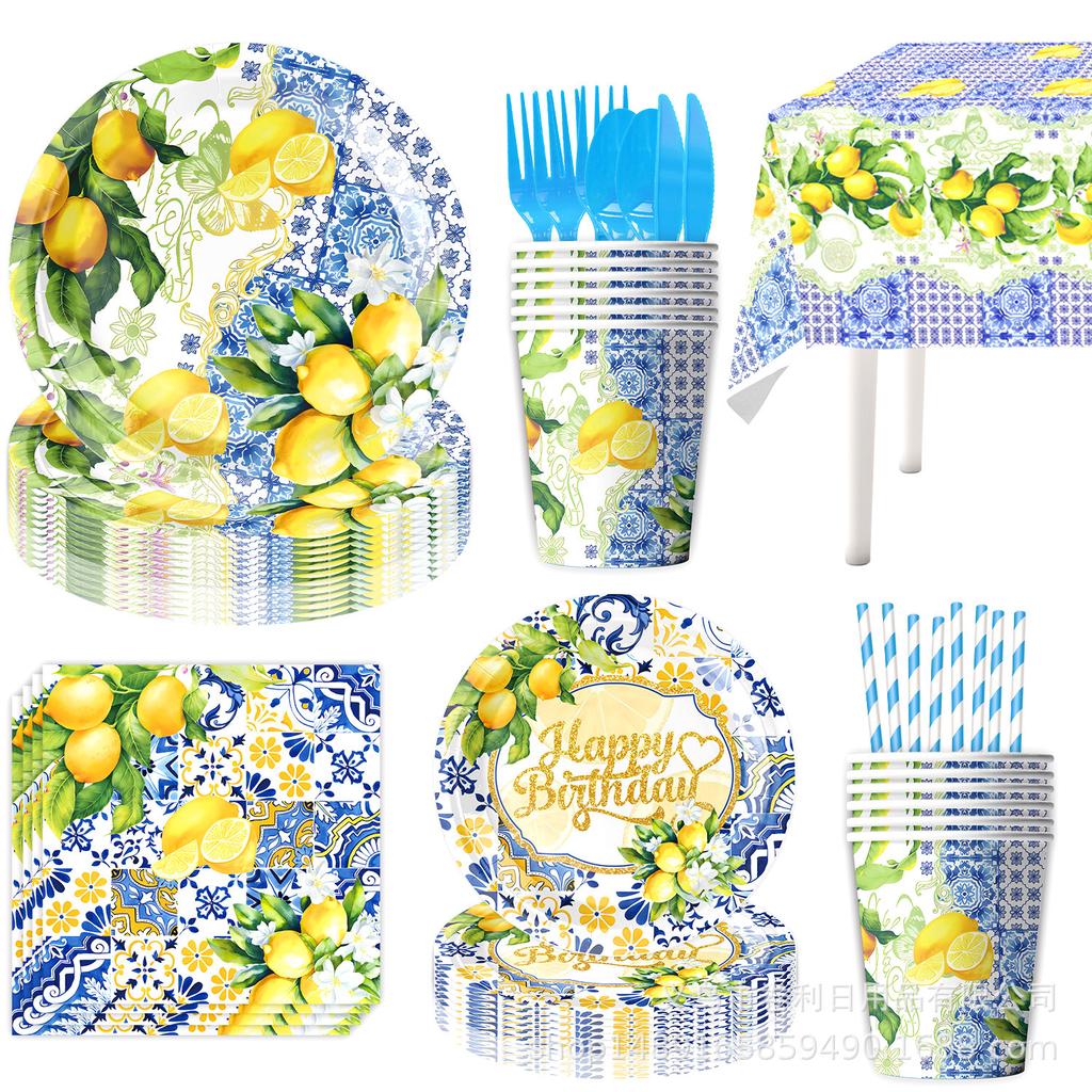Lemon Birthday Theme Party Supplies Birthday Decoration Party Atmosphere Layout Props Tableware Banners Tablecloth