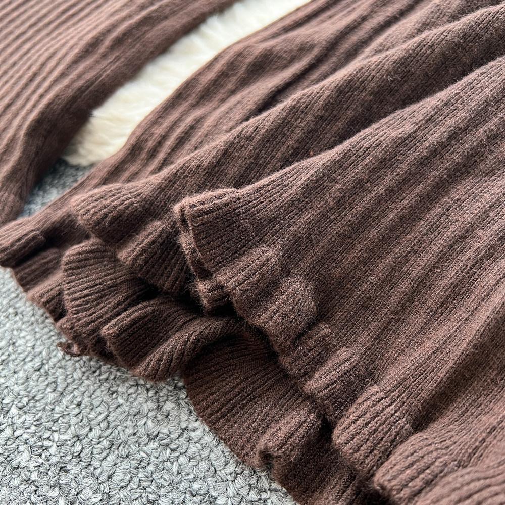 Herbst Winter Damen Lässiger Stil Gestrickter Pullover Kordelzug Weites Bein Hausanzug Hose