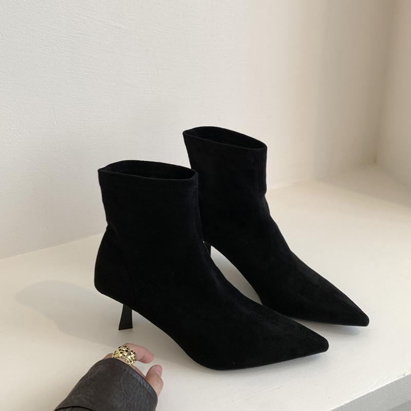 Fashion Bailamos Winter New Brand Women Short Boots Fashion Pointed Toe Ladies Elegant Ankle Boots Thin High Heel Dress Pumps Shoes