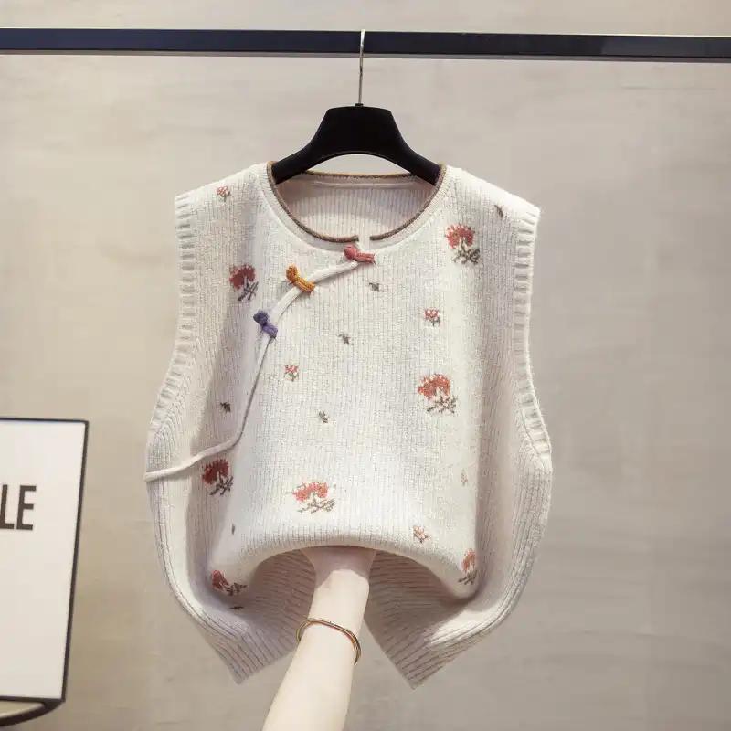 Fashion Korean Knitted Vest Autumn Loose and Slim Versatile Jacquard Age Reducing Vest Women's Round Neck Top