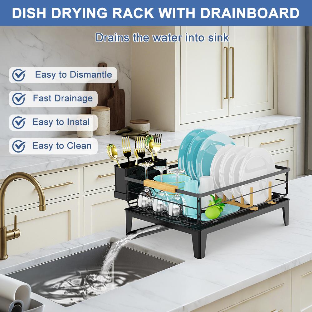 Foldable Dish Drying Rack for Kitchen Counter Large Dish Storage Rack with Drainboard Rustproof Dish Drainer with Cutlery Holder