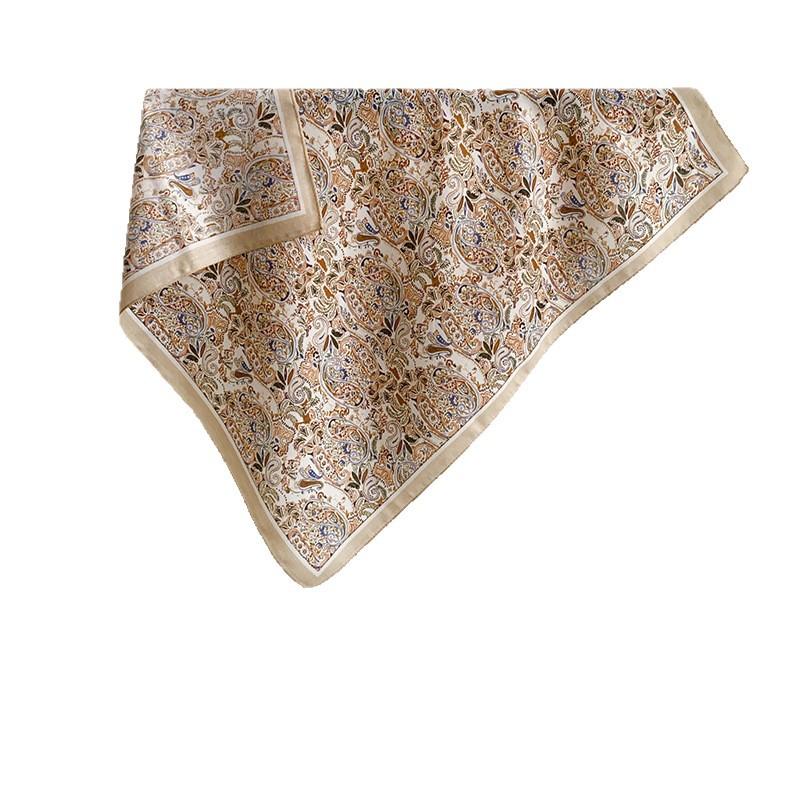 French retro floral small silk scarf women's professional decorative scarf cotton and linen small square scarf dual-purpose shawl outer scarf