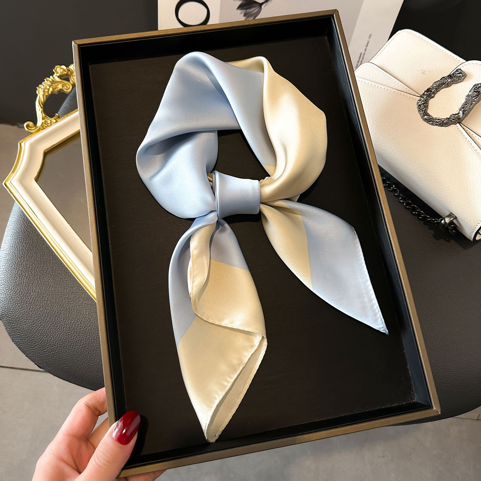 

Simulation Silk Scarf Square Scarf Versatile High-End Professional Scarf Decorative Strapping Bag Streamer French Fashion Square Scarf 70*70