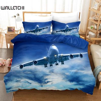 Plane Duvet Cover Microfiber Airplane Flying Through The Blue Sky Plane Theme Bedding Set for Boys Girls Double Queen King Size