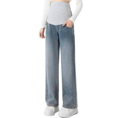 Tehotenské rovné džínsové elastický pás nastaviteľný elastický pás džínsové tehotenské materské padajúce ľahké na bežné dlhé mäkký pás ľahké pre mamu žiadne krátke