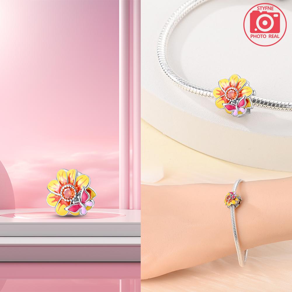 Sunflower Peach Heart Beads Copper Plated For Charms Copper Plated Original Bracelet For Jewelry Making