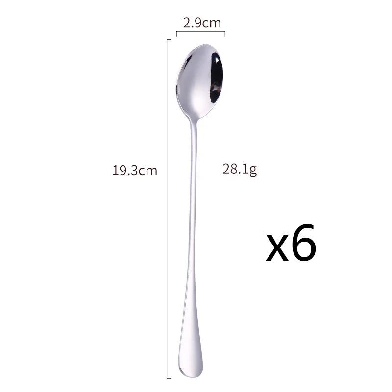 6pcs Cream Spoons 304 Stainless Steel Spoons Ice Long Handle Coffee Spoons Stirring Spoons Kitchen Utensils