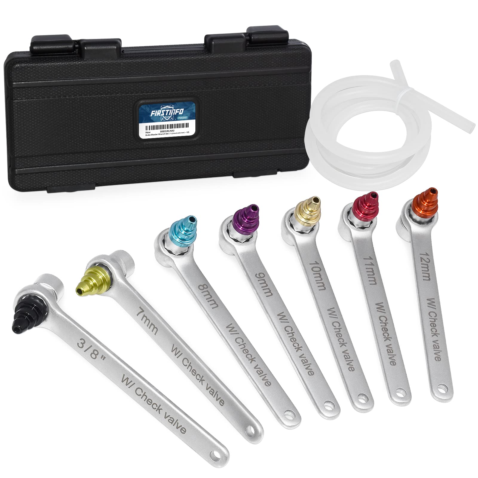 Ryosho FIRSTINFO TOOLS Brake Bleeder Hose & One-Way Valve Built-in Wrench Set (7 pieces)