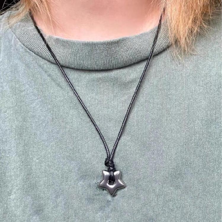 Vintage Fashion Star Pendant Necklace for Women Men Adjustable Length Wax Rope Collarbone Chain Handmade Jewelry