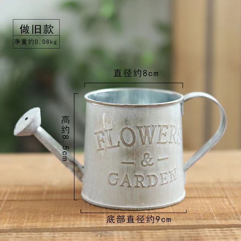 1pc Retro Small Iron Watering Can Home Garden Ornaments Creative Decoration Bucket Pots For Flowers