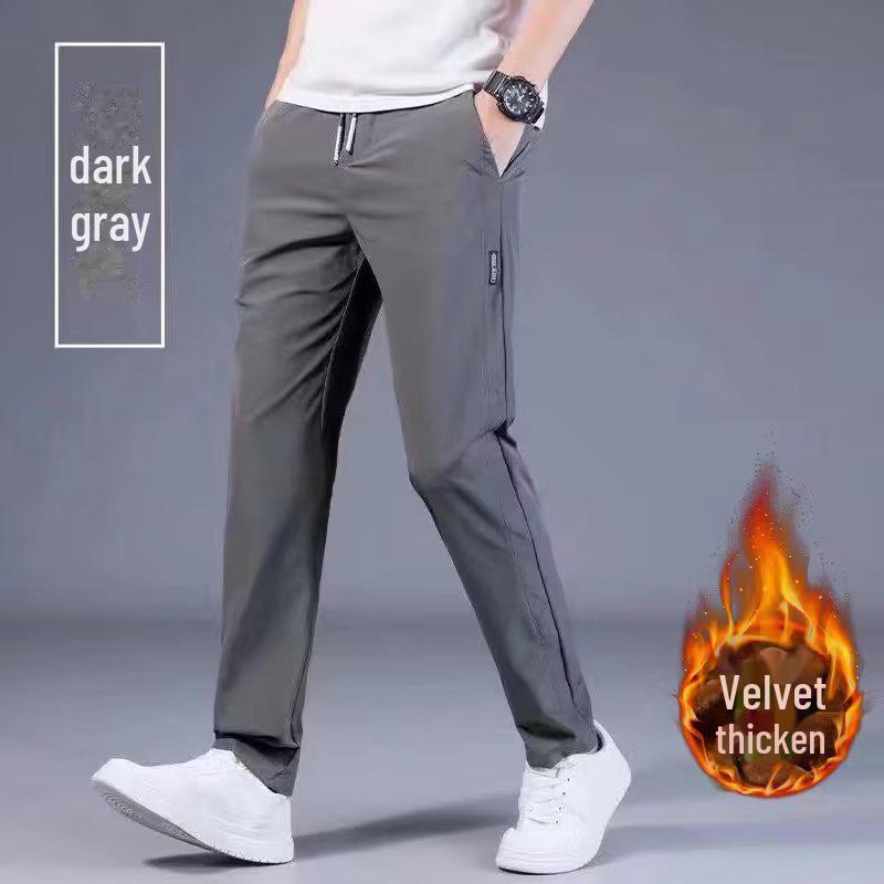 Men's Autumn & Winter Casual Korean-Style Straight Pants with Plus Velvet and Elastic Waist.