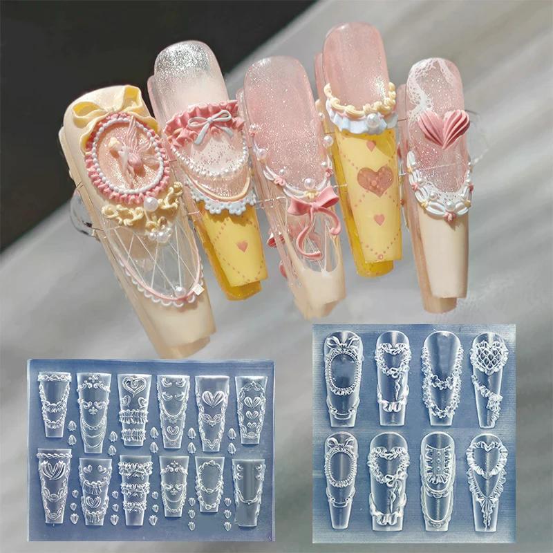 Bow Ribbon Silicone Nail Mold Flower Nail Decorations Nails DIY Design Stereoscopic Stamping Manicure Tools