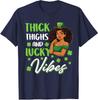 Thick Thighs Lucky Vibes St Patricks Day Black Afro Unisex T-Shirt