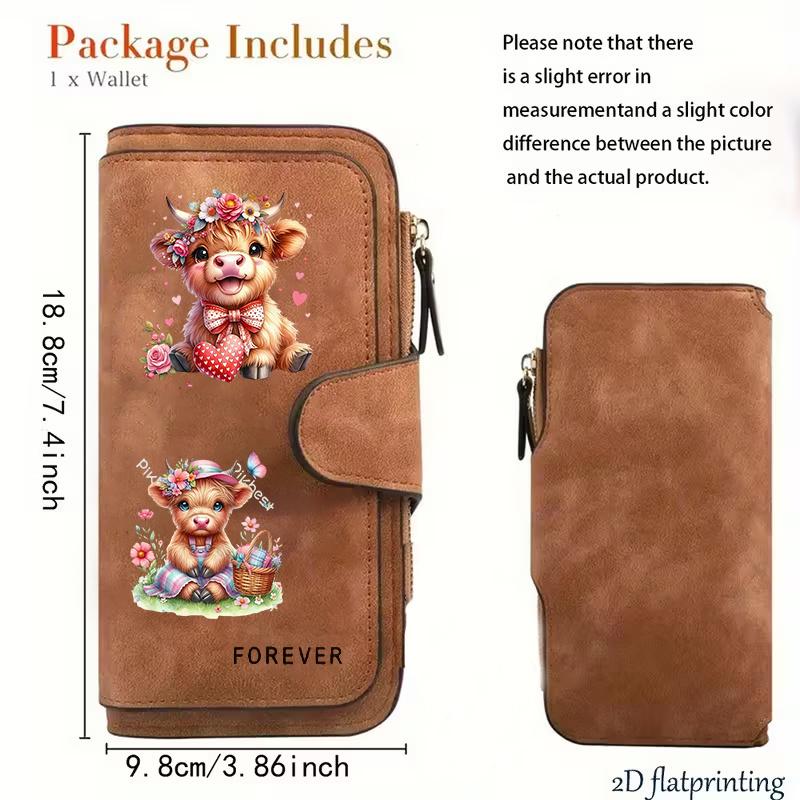 Women's Long Wallet with Scottish Highland Cow Pattern Multi-functional Portable Snap Button Coin Purse Fun Design Perfect for Birthday and Daily Use