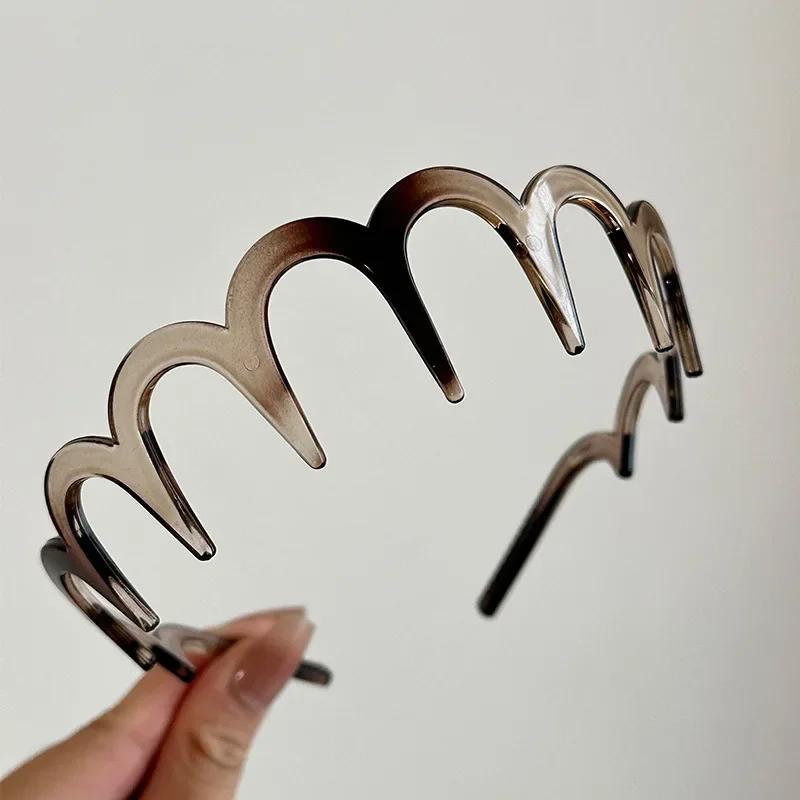 

Модная поликарбонатная повязка на голову для женщин и девочек, анти-падение, янтарный, коричневый, черный, длинные зубчатые обручи, сломанные резинки для волос, аксессуары, корейские головные уборы