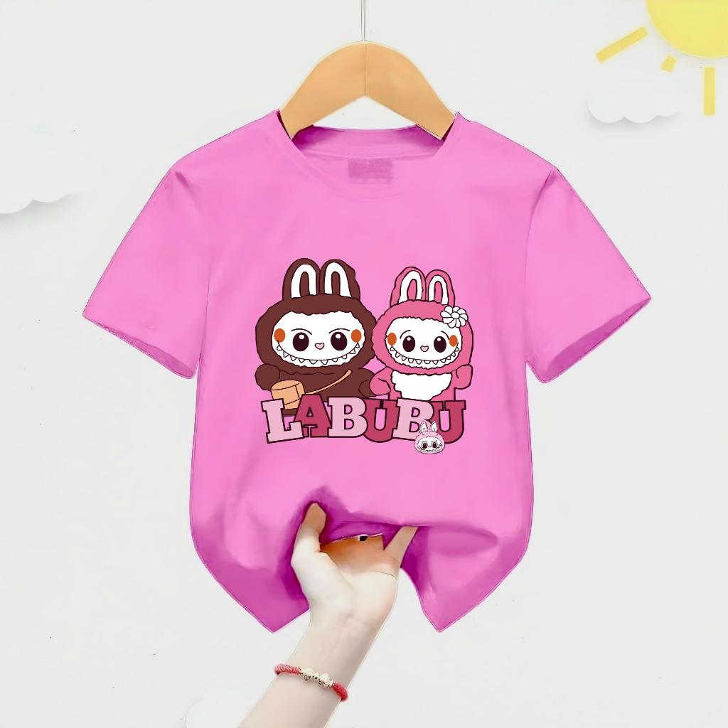 Contemporary Children's T-shirt Top, Printed with Popular LABUBU Pattern for Children's Clothing Short Sleeved Casual