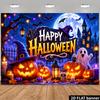 2D Flat Halloween Themed Banner Background Glowing Jack‑O'‑Lantern Ghost Witch Hat Ghost Castle Bats Polyester Wall Hanging for