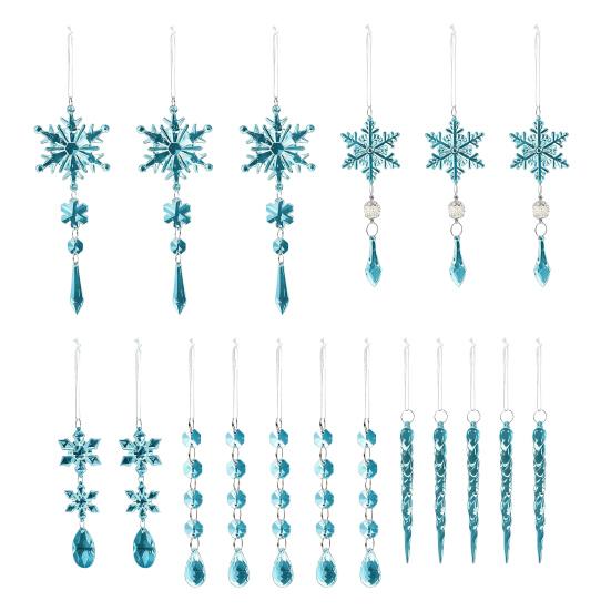 18 Pcs Crystal Christmas Ornaments for Tree Clear Acrylic Snowflake Icicle Hanging Ornaments with Drop Pendants for Winter Wonderland Chandelier