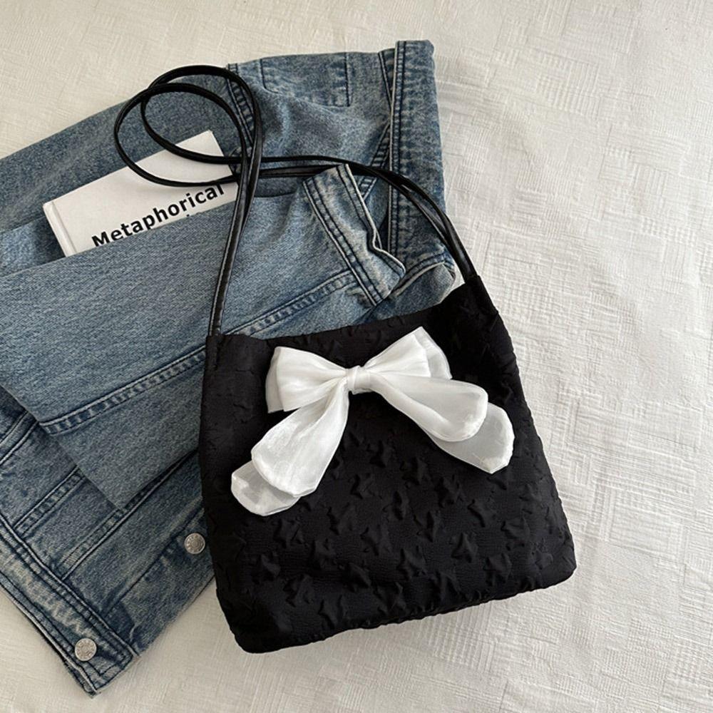 Large Capacity Bow Handbag Creativity Reusable Korean Style Shoulder Bags Canvas Bag Shopping Bag Casual Tote Bags