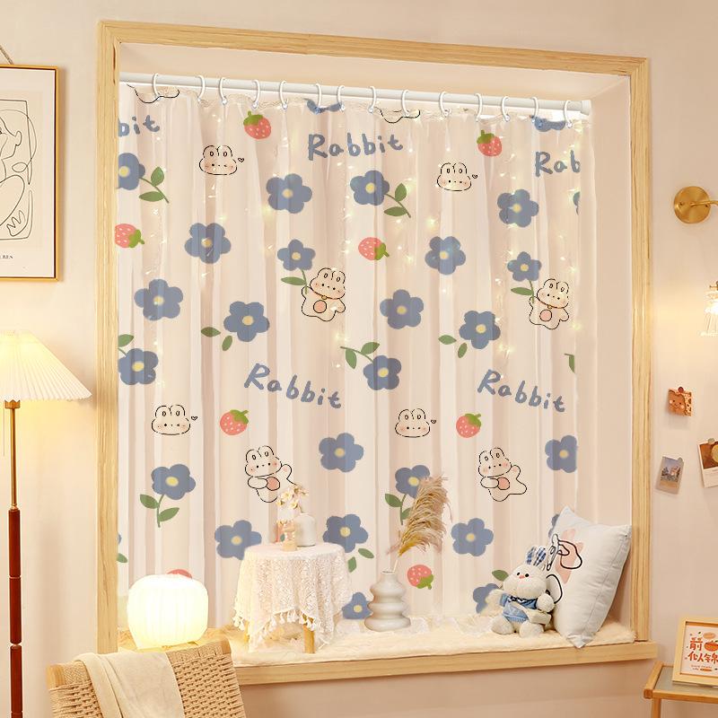 No Punching Ring Type Punching Blackout Curtains Dormitory Bedroom Bay Window Kitchen Opaque Gauze Curtain Finished Product