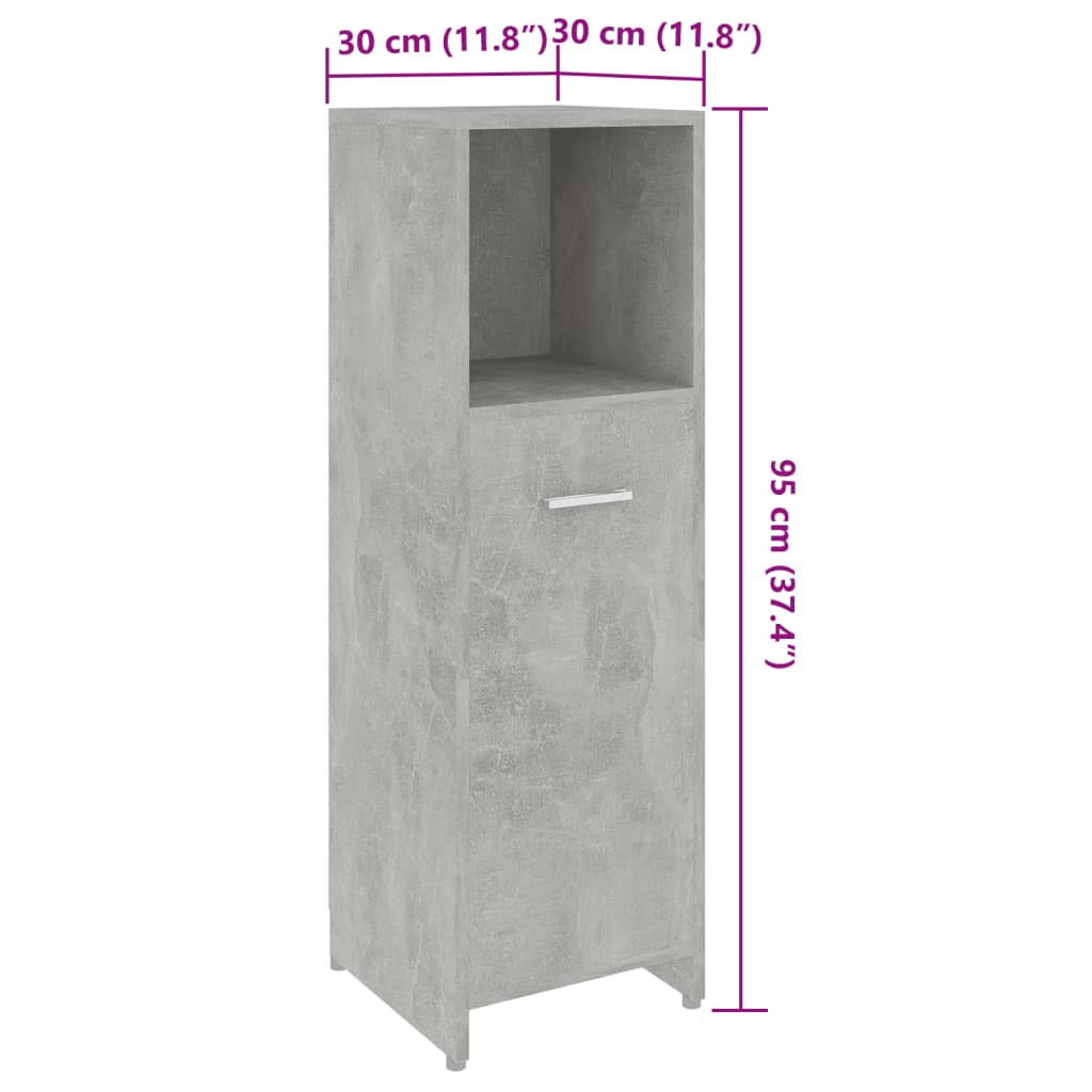 Bathroom Cabinet Concrete Grey 30 X 30 X 95 Cm Particleboard