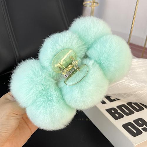 Rex Rabbit Fur Ball Large Hairpin Head Online Celebrity Cute Plush Catch Clip Hair Accessories Autumn and Winter Korean Hair Catch Headdress.