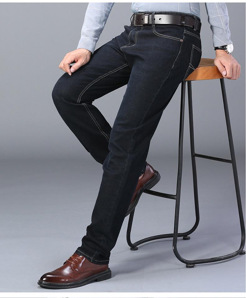 Černé elastické džíny Business Casual pro muže středního a staršího věku